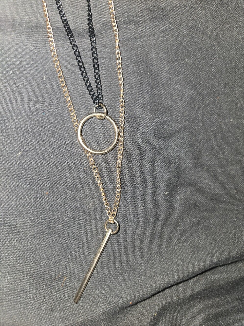 Layered Gold and Black Circle & Bar Pendant Necklace